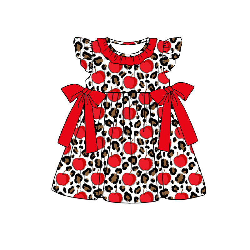 (Pre-order)GSD1024 Apples Leopard Print Girls Knee Length Back to School Dress