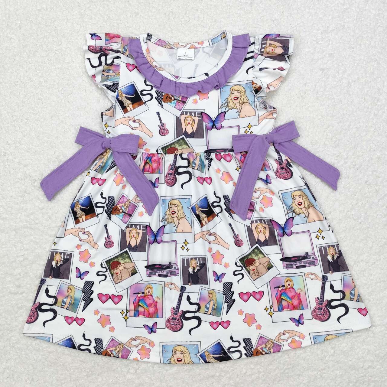 GSD1030 Purple Singer Swiftie Print Girls Knee Length Summer Dress