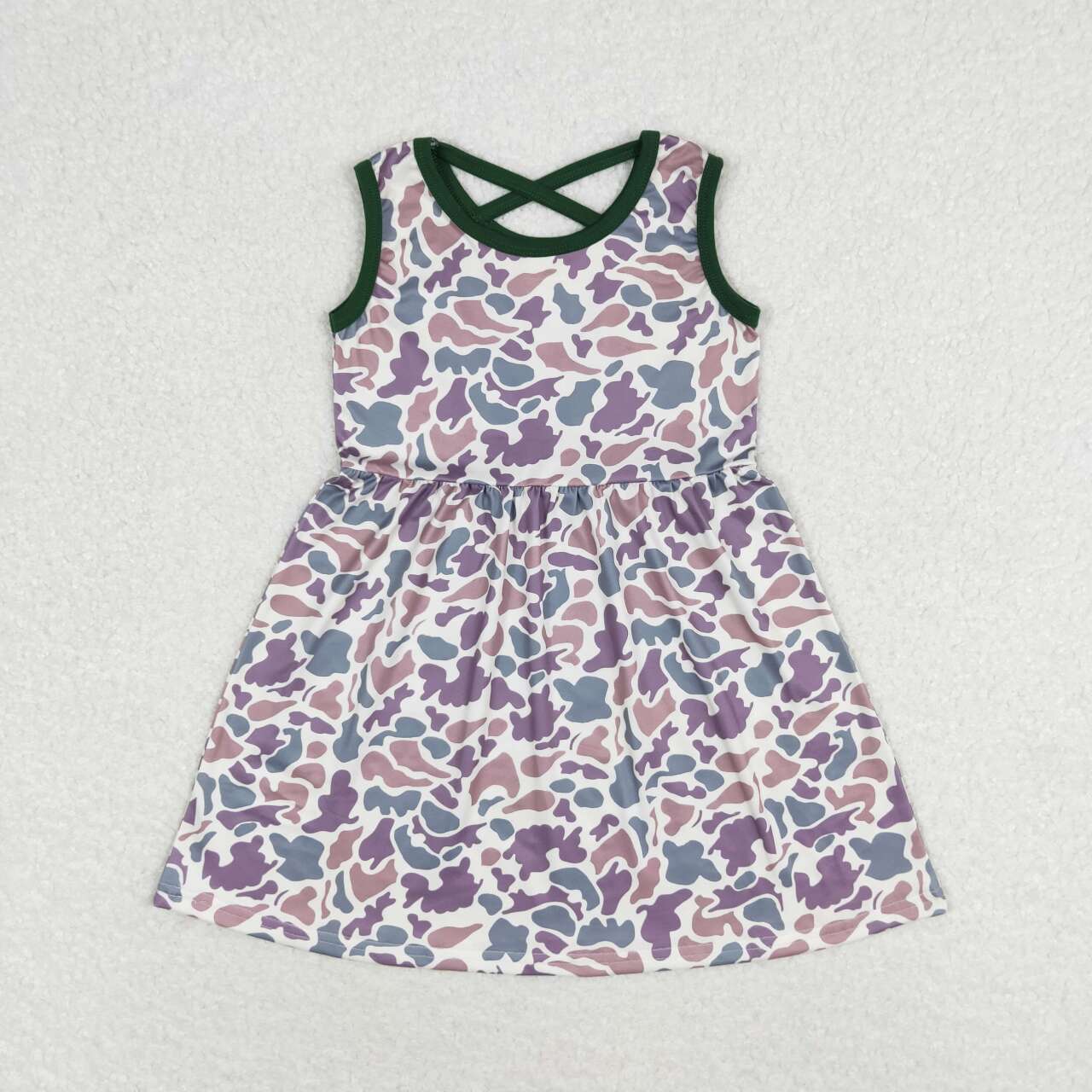 GSD1042 Grey Camo Print Girls Knee Length Summer Dress