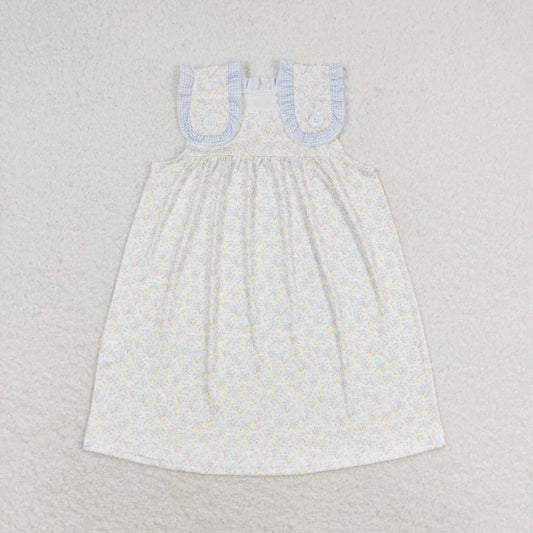 GSD1046  Small Flowers Print Girls Knee Length Summer Dress