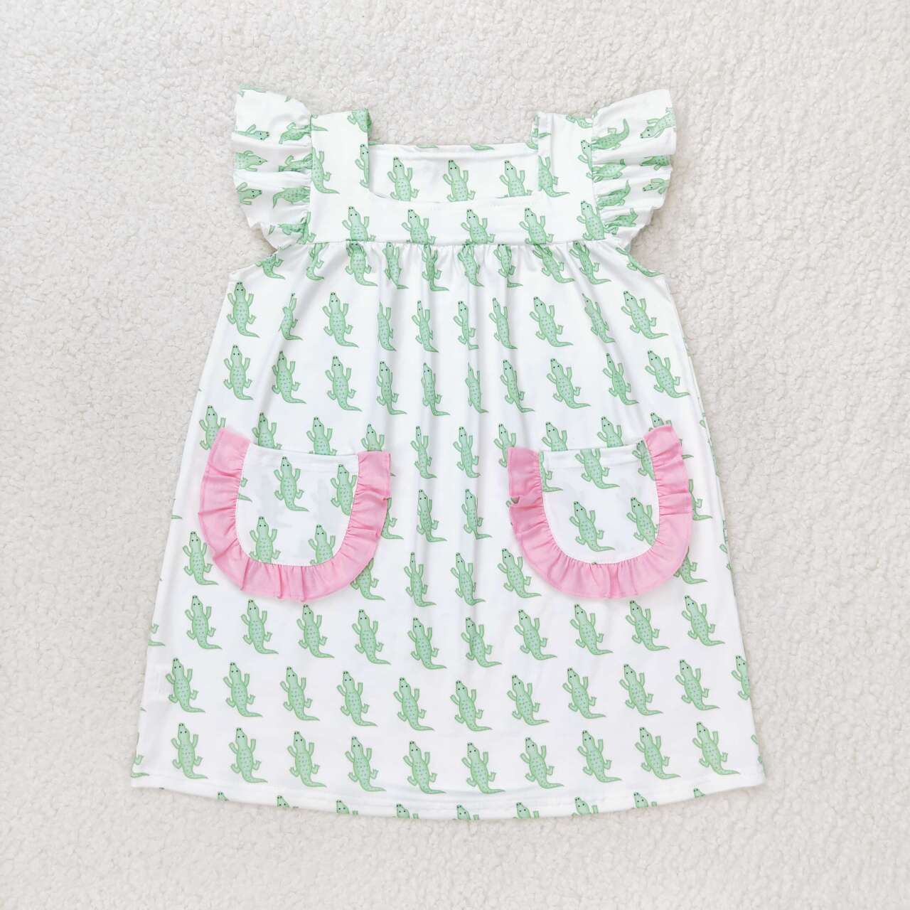 GSD1050 Crocodile Print Pockets Girls Knee Length Summer Dress