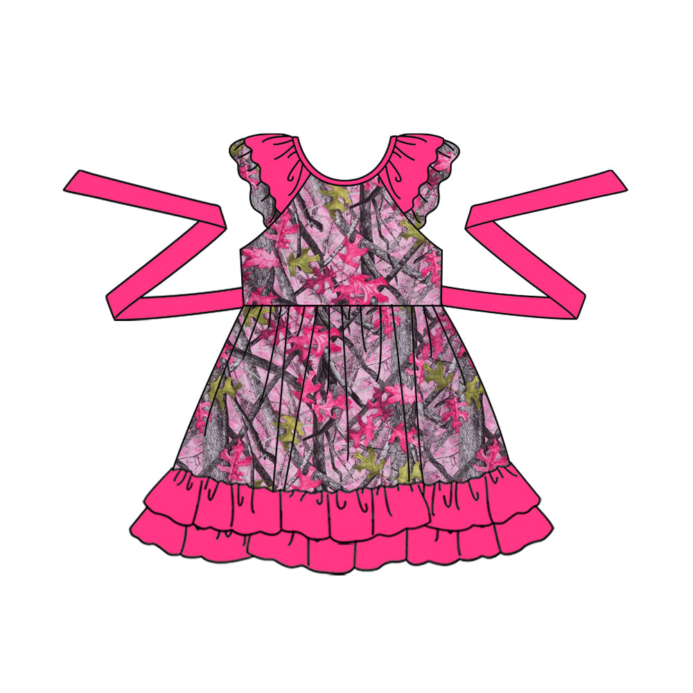 (Pre-order)GSD1059 Branch Camo Print Girls Knee Length Summer Dress