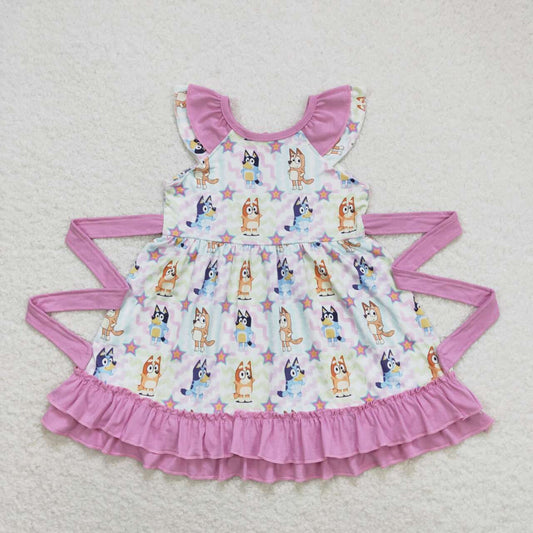GSD1060  Cartoon Dog Stars Print Girls Knee Length Summer Dress