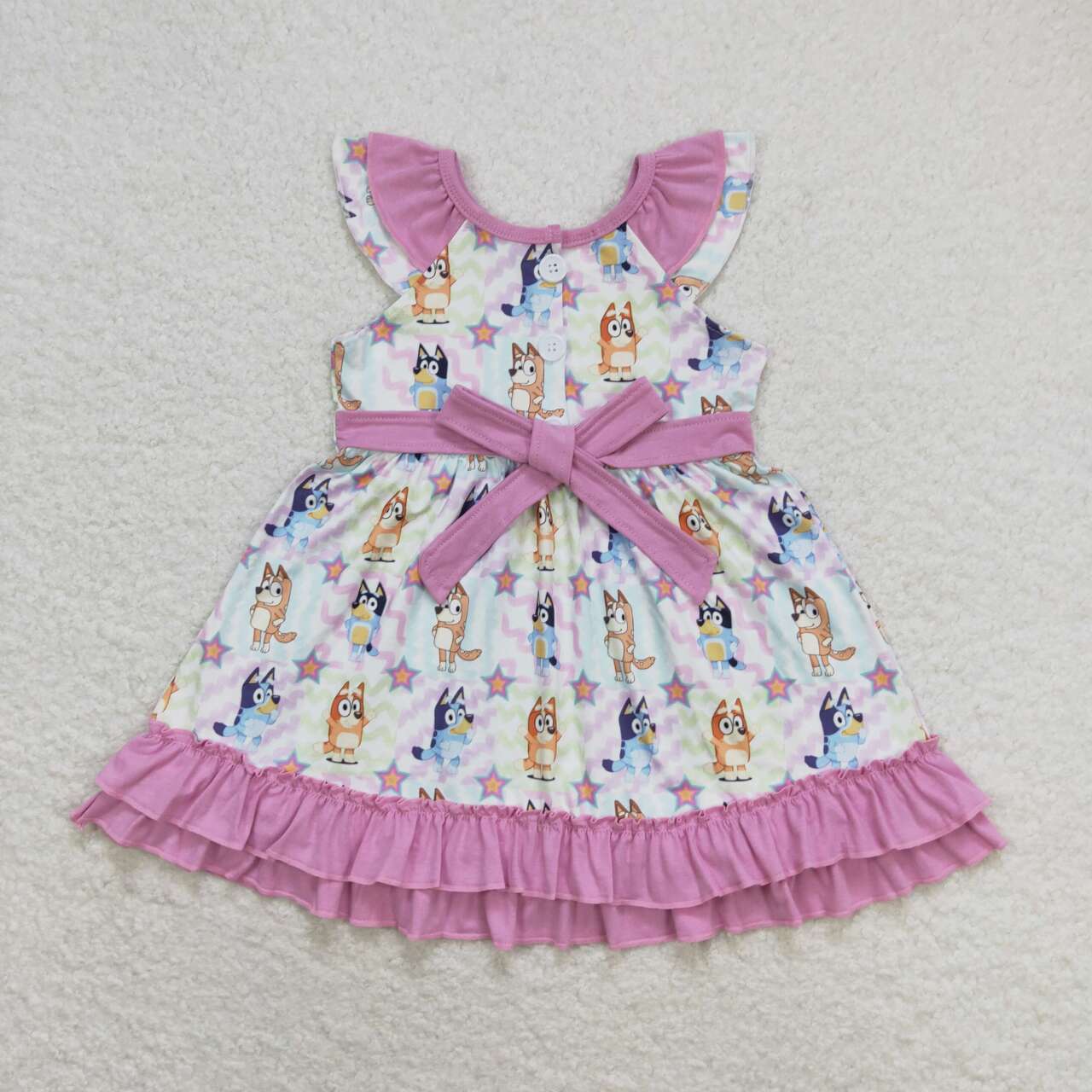 GSD1060 Cartoon Dog Stars Print Girls Knee Length Summer Dress
