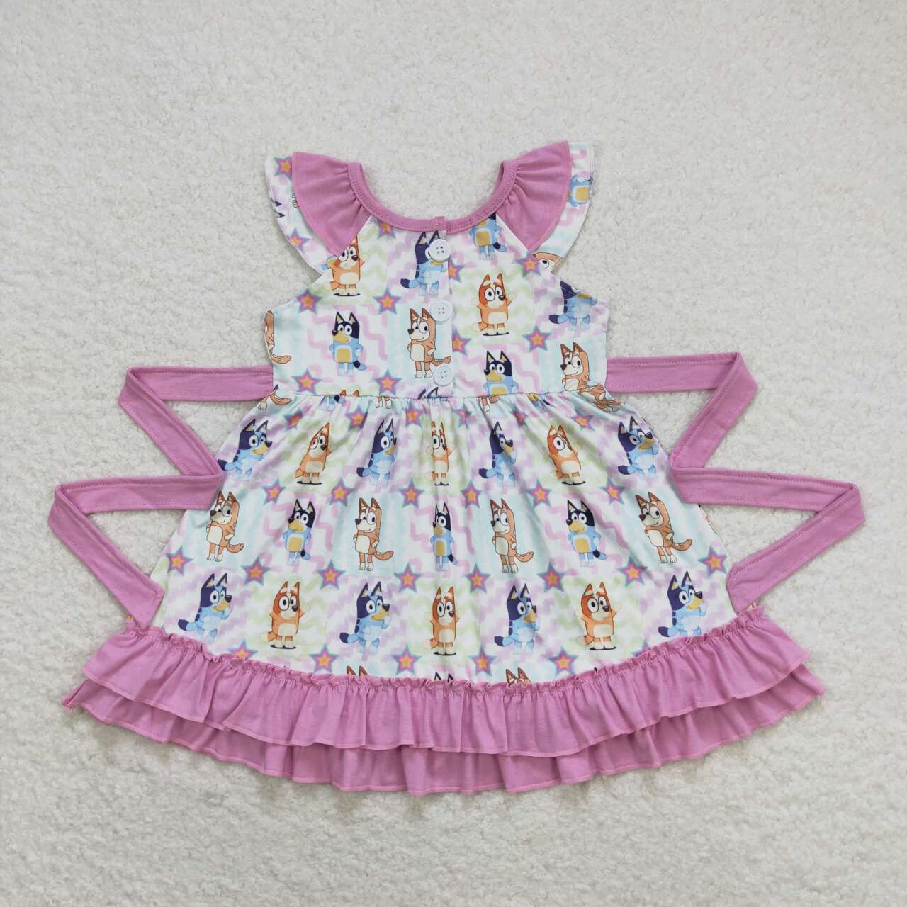 GSD1060 Cartoon Dog Stars Print Girls Knee Length Summer Dress