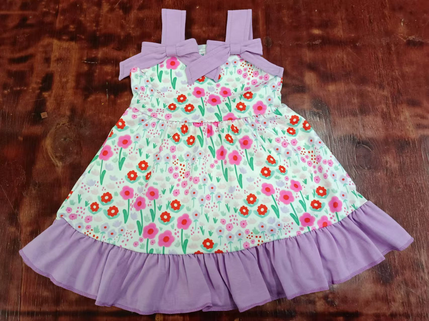 (Custom Design Preorder MOQ 3) Flowers Print Girls Knee Length Summer Dress