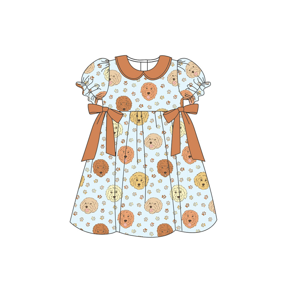 (Pre-order)GSD1081 Golden Dog Print Girls Knee Length Summer Dress