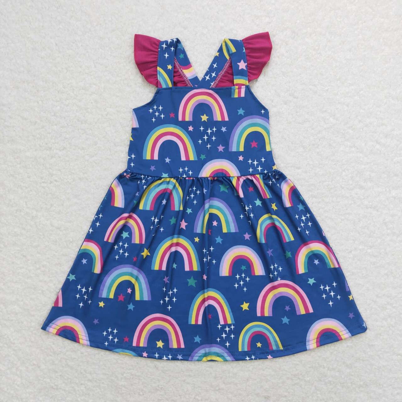 GSD1085 Rainbow Print Girls Knee Length Summer Dress