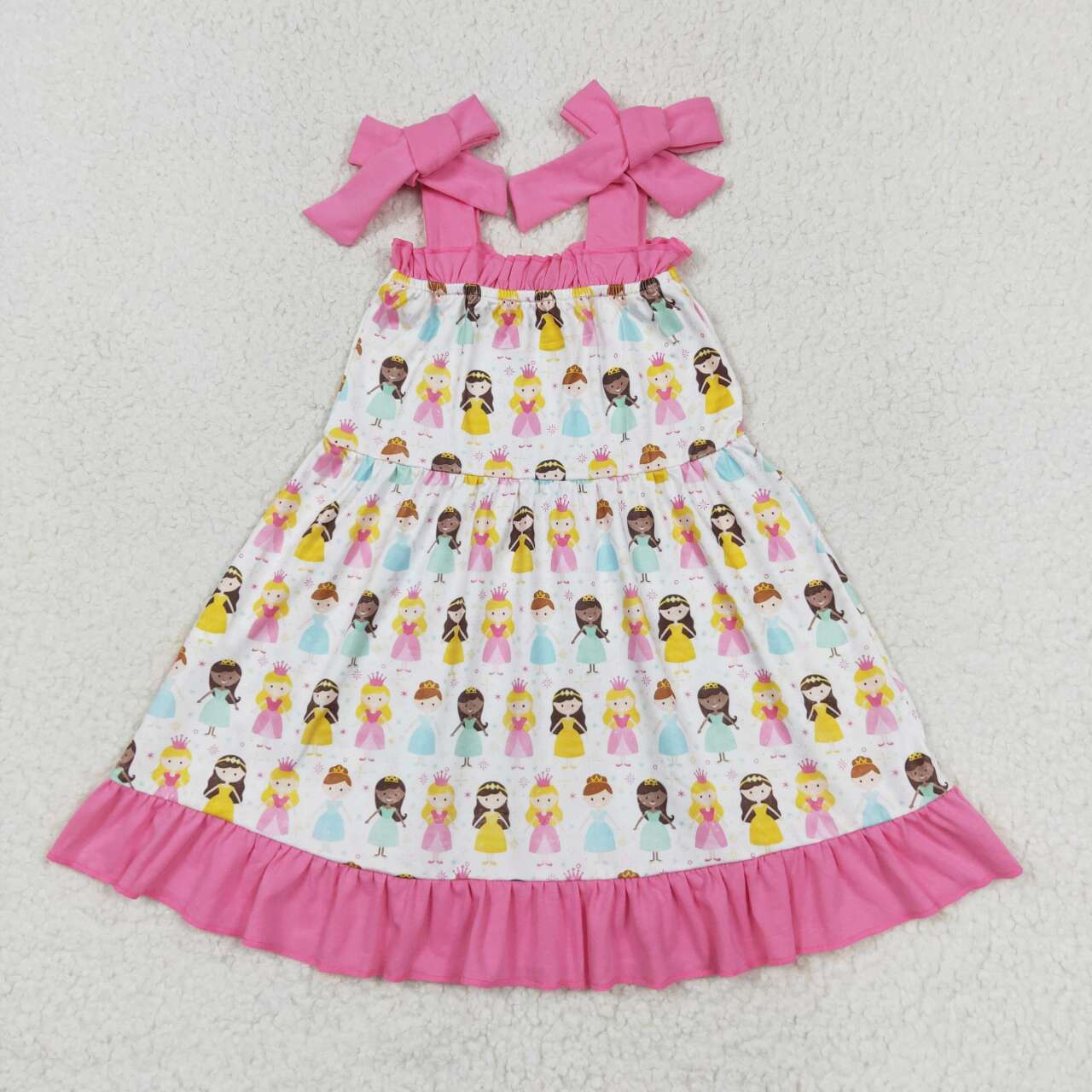 GSD1097 Princess Print Girls Knee Length Summer Dress