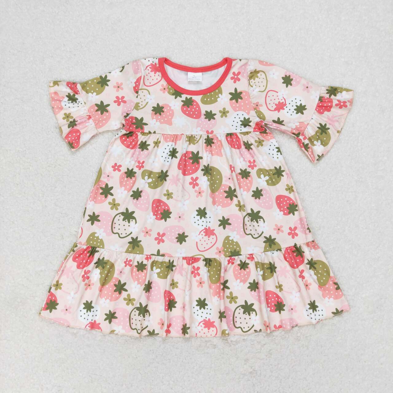 GSD1098 Strawberry Print Girls Knee Length Summer Dress