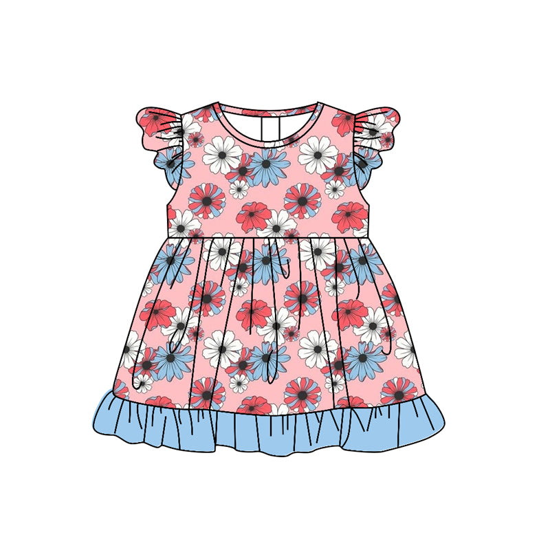(Pre-order)GSD1110 Flowers Print Girls Knee Length Summer Dress