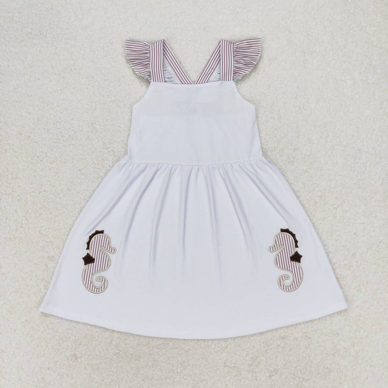 GSD1111 Seahorse Embroidery Girls Knee Length Summer Dress
