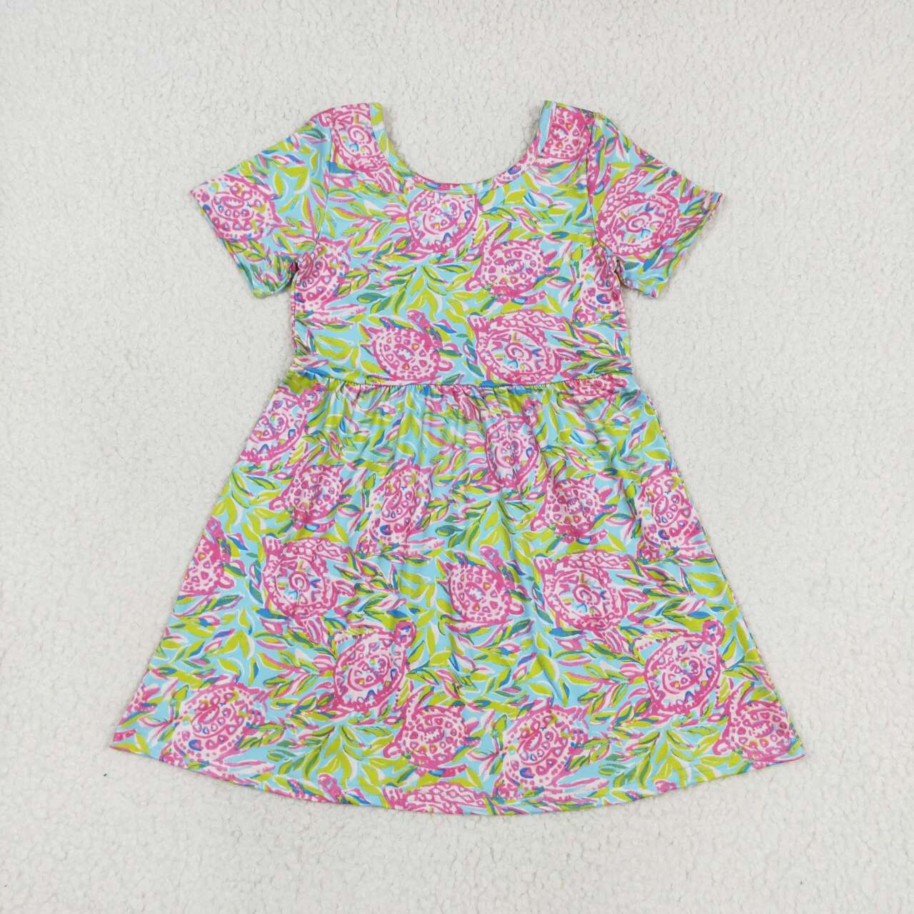 GSD1118 Turtle Seaweed Print Girls Knee Length Summer Dress