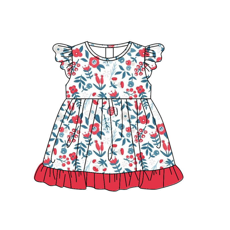 (Pre-order)GSD1121 Flowers Print Girls Knee Length Summer Dress