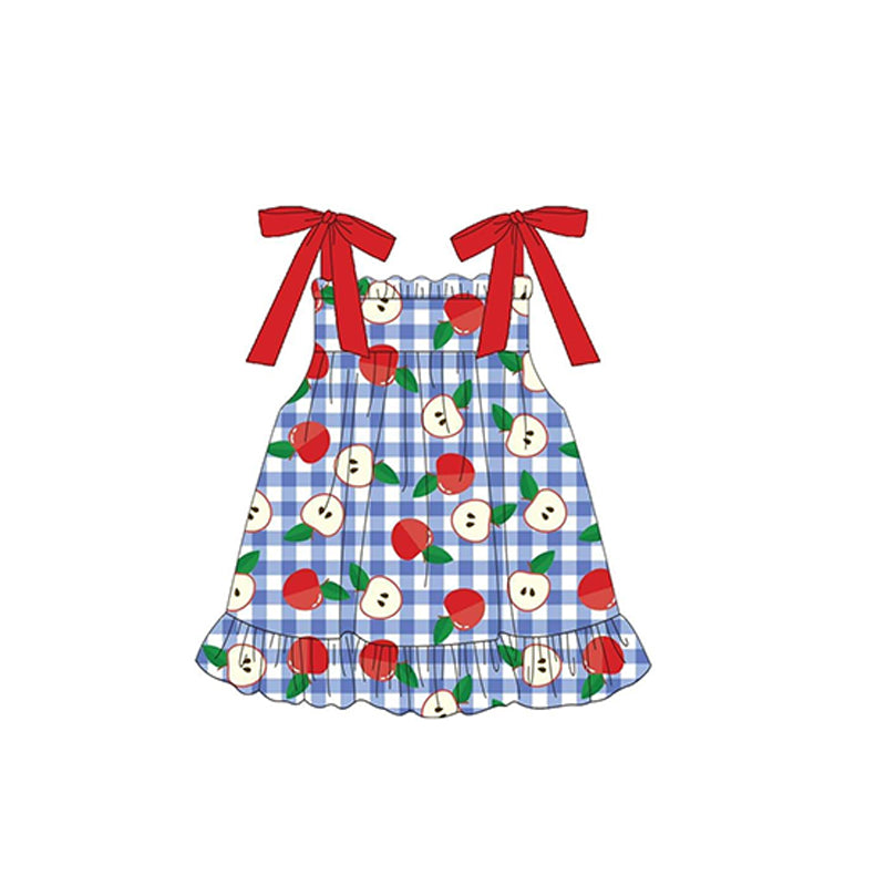 (Pre-order)GSD1130 Apple Print Girls Knee Length Back to School Dress