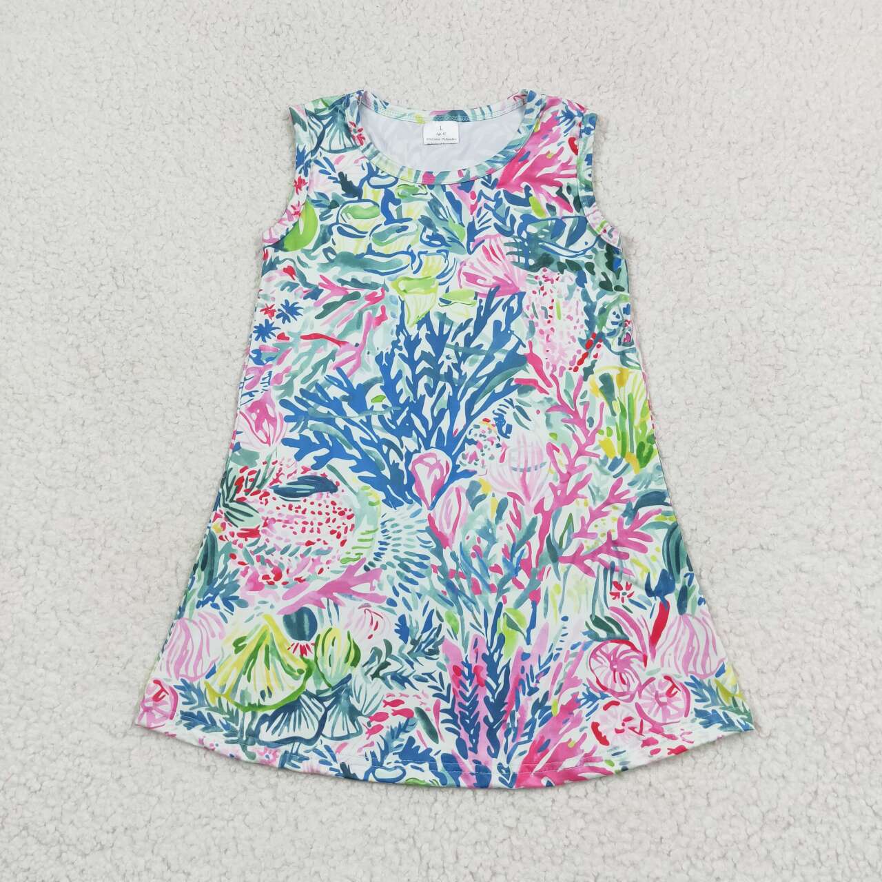 GSD1139 Colorful Seaweed Print Girls Knee Length Summer Dress