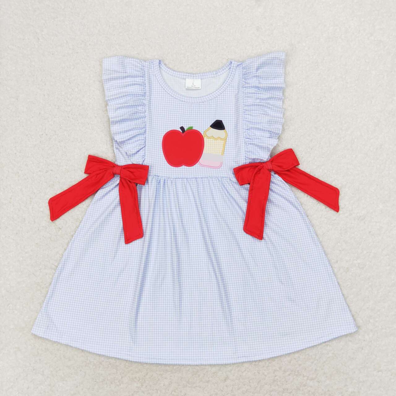 GSD1143 Apple Pen Print Girls Knee Length Back to School Dress
