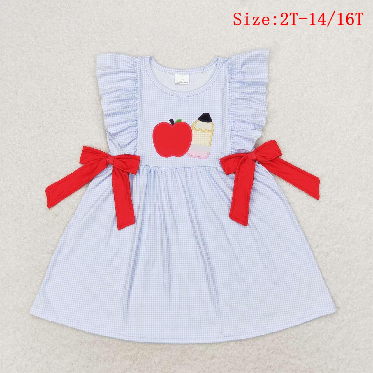 GSD1143 Apple Pen Print Girls Knee Length Back to School Dress