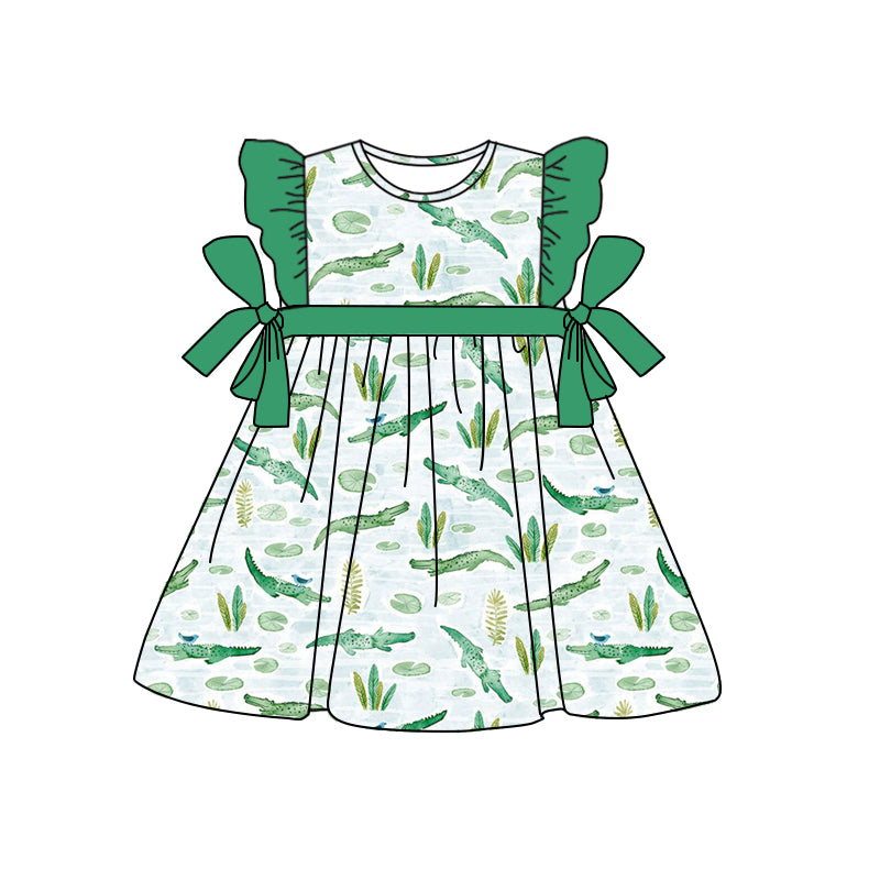 (Pre-order)GSD1151 Crocodile Print Girls Knee Length Summer Dress