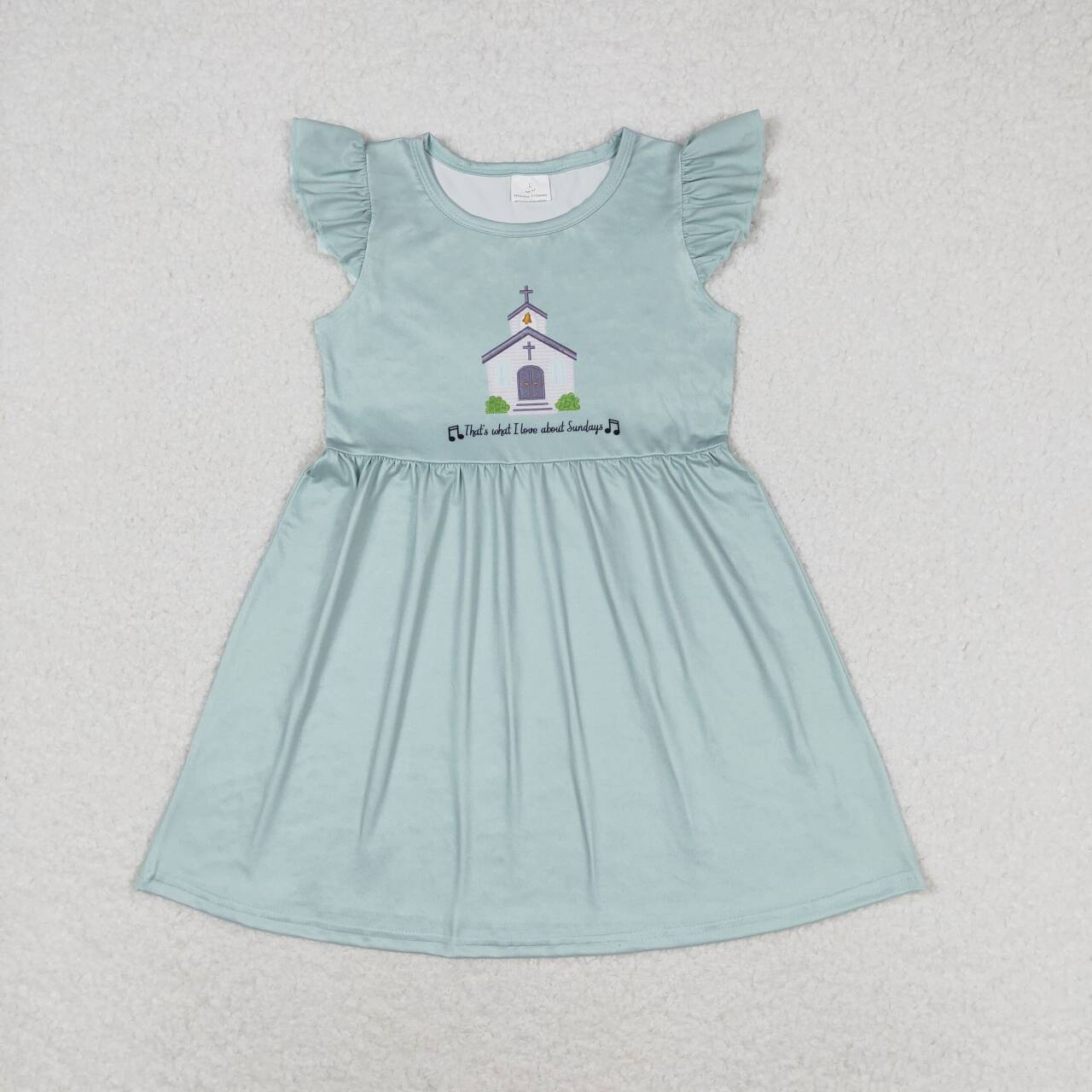 GSD1156 Church Print Girls Knee Length Summer Dress