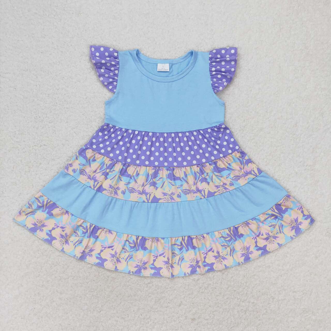 GSD1164 Flowers Dots Print Girls Knee Length Summer Dress