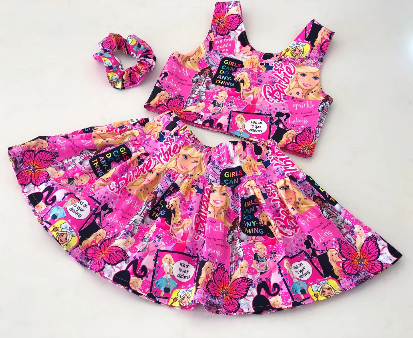 (Pre-order)GSD1200 Pink BA Print Skirts Girls Summer Clothes Set