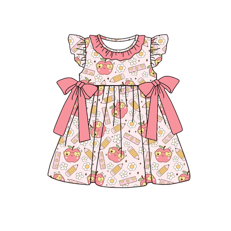 (Pre-order)GSD1201 Flowers Apple Rule Print Girls Knee Length Back to School Dress