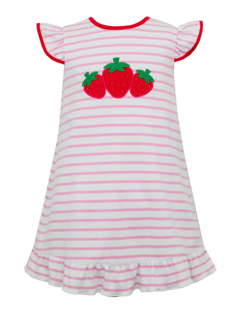 (Pre-order)GSD1208  Strawberry Print Girls Knee Length Summer Dress