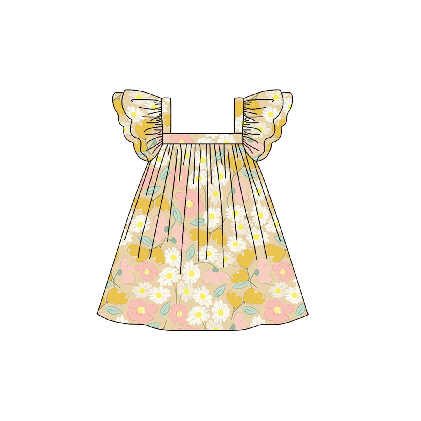 (Pre-order)GSD1239 Flowers Print Girls Knee Length Summer Dress