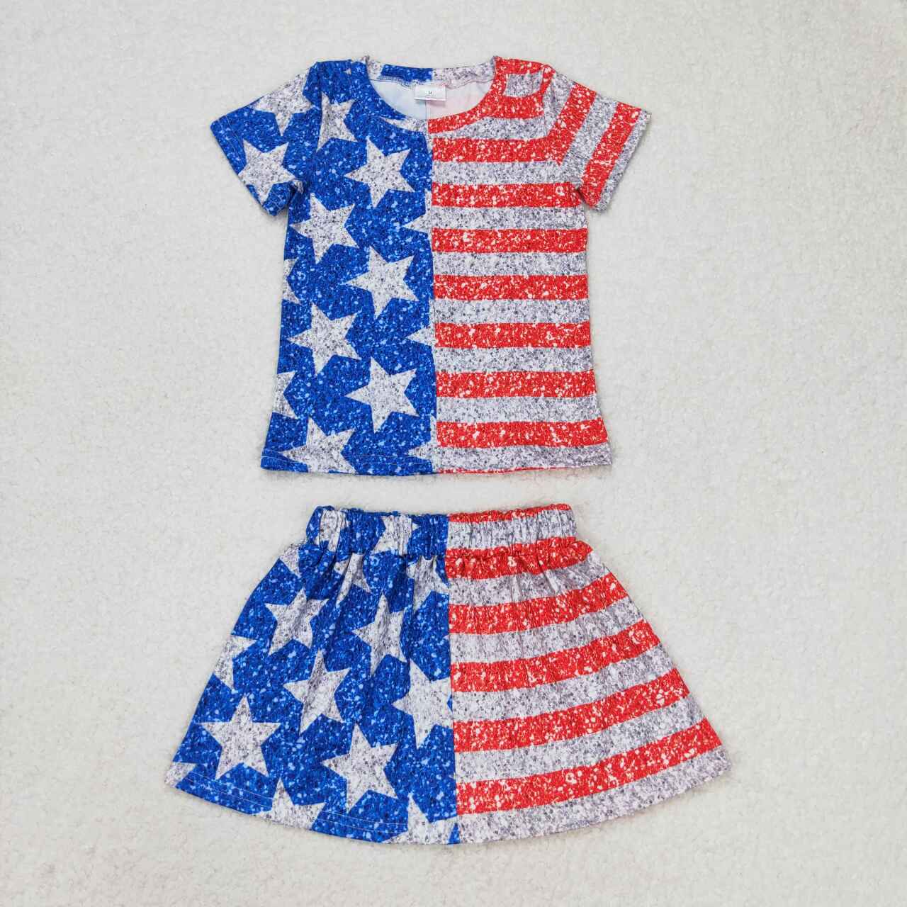GSD1263 Stars Red Stripes Print Girls 4th of July Clothes Set