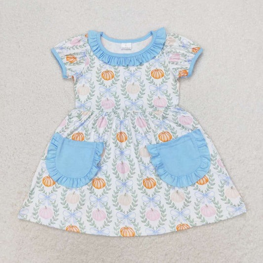 GSD1269  Pumpkin Print Girls Knee Length Fall Dress