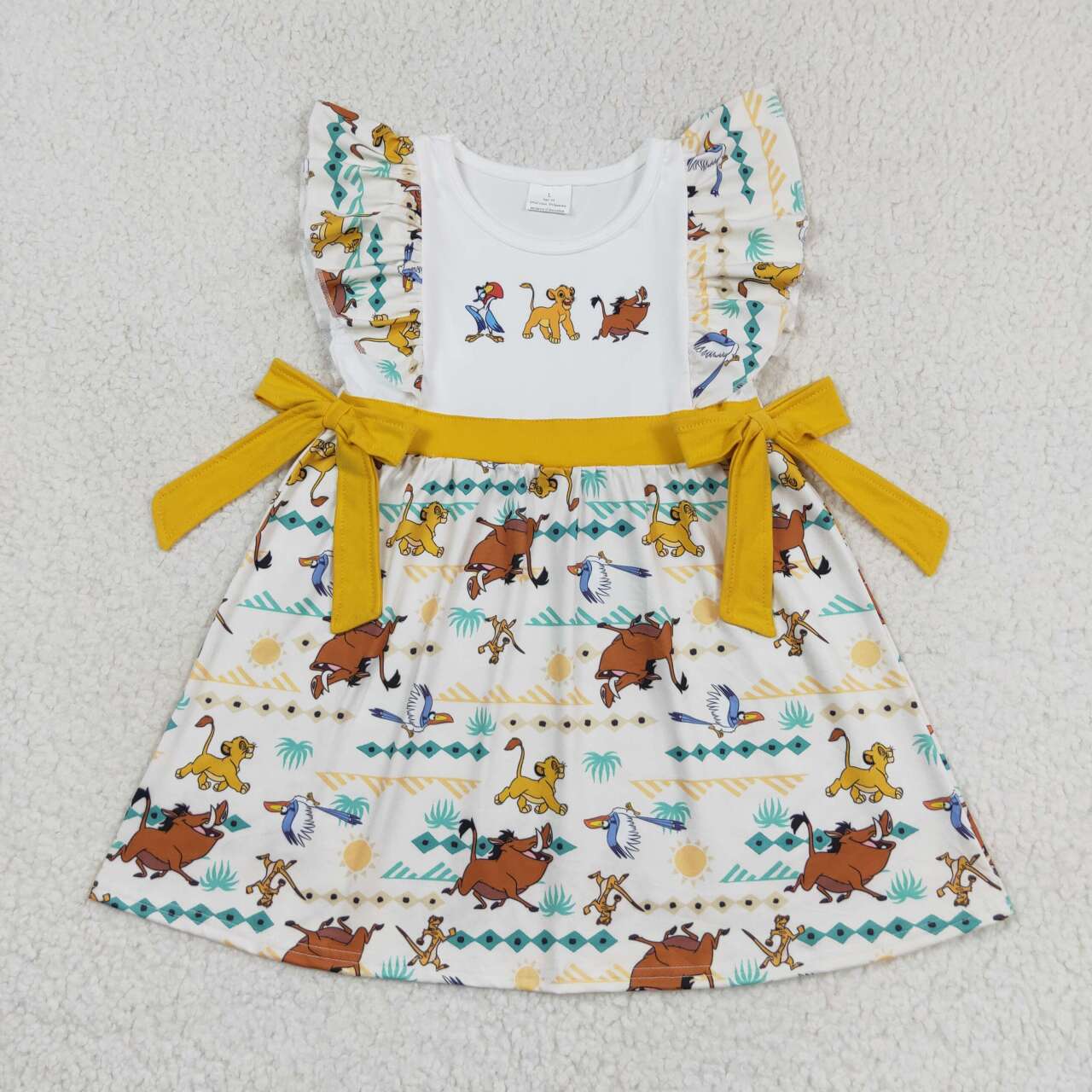 GSD1270 Cartoon Lion Print Girls Knee Length Summer Dress