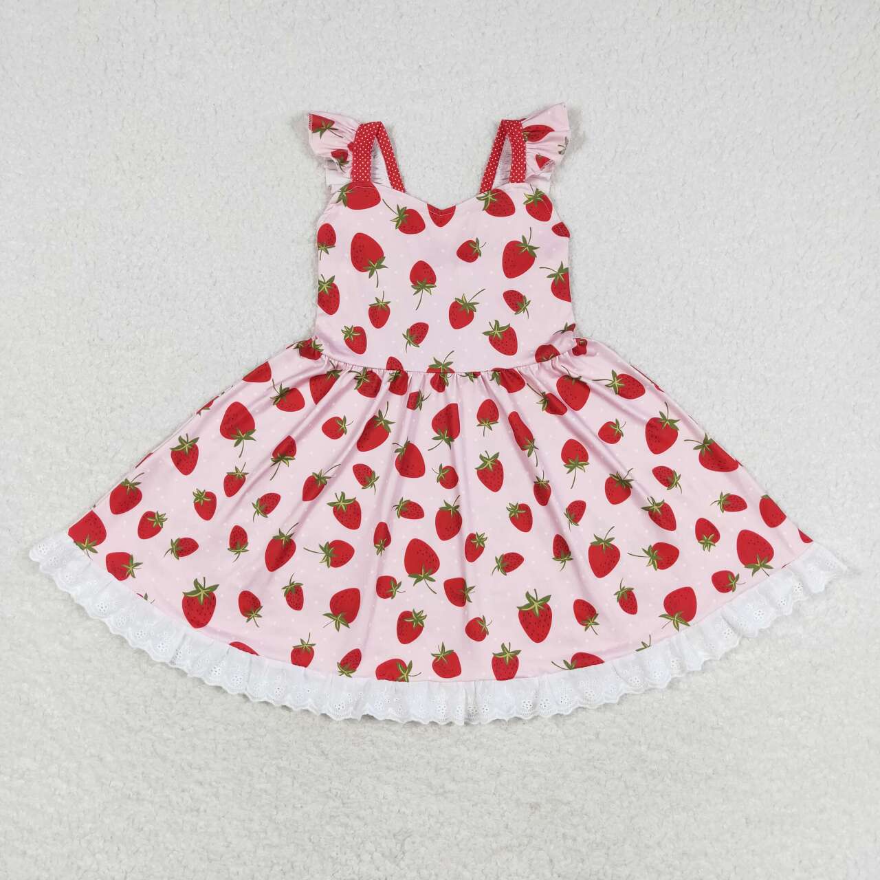 GSD1273 Strawberry Print Girls Knee Length Summer Dress