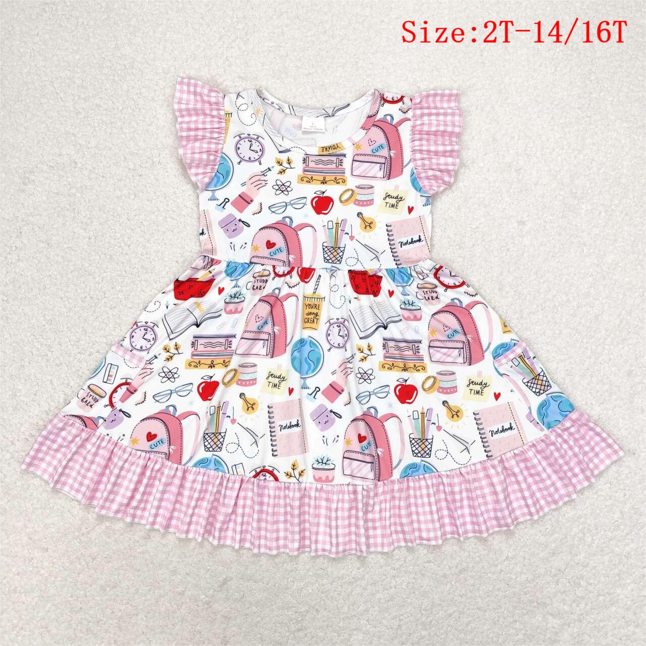 GSD1304 Pen Book Print Girls Knee Length Back to School Dress