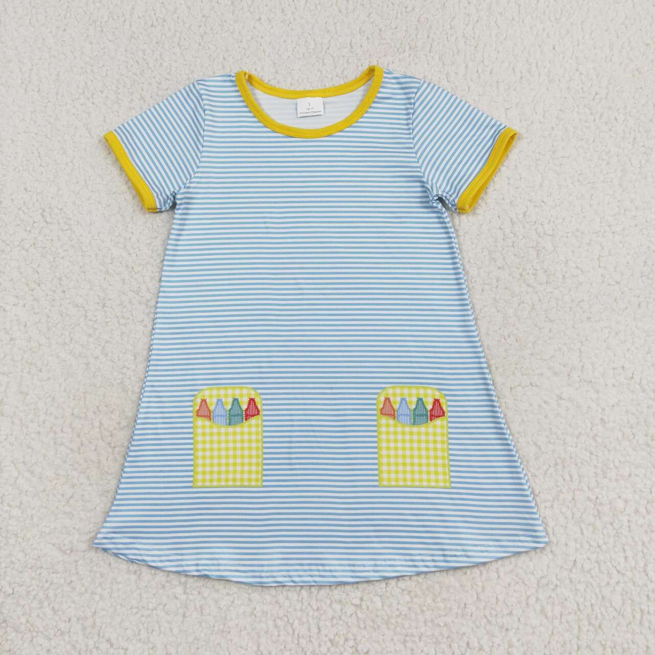GSD1311 Pen Stripes Print Girls Knee Length Back to School Dress