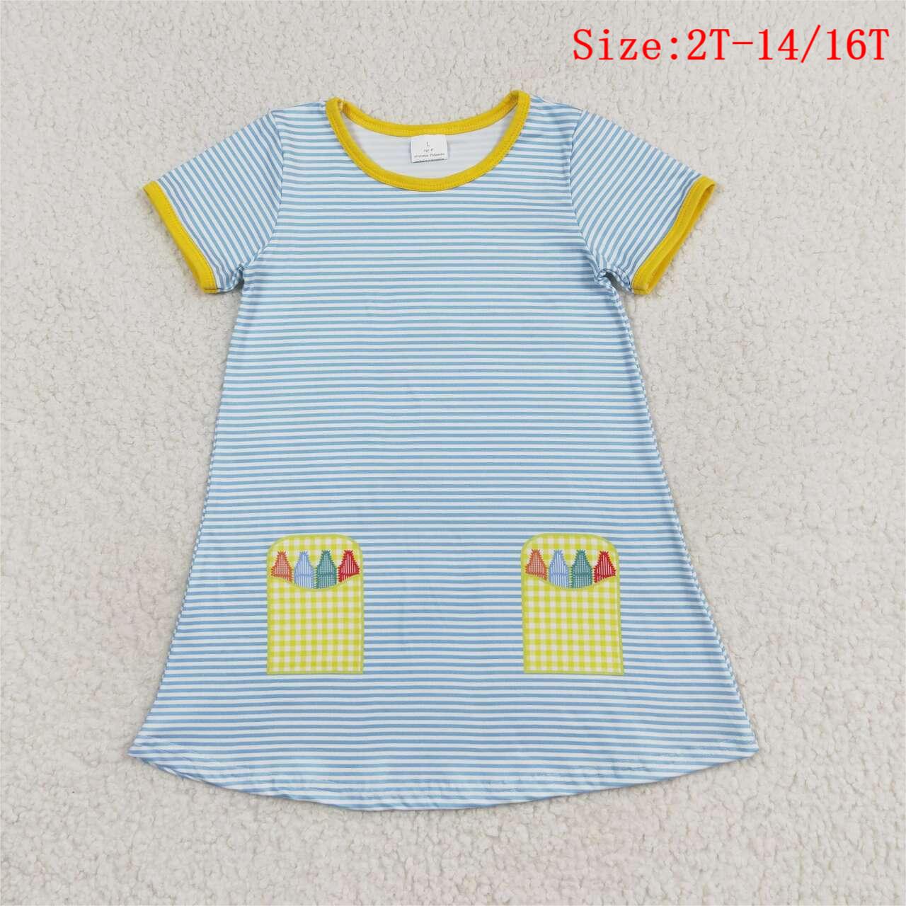 GSD1311 Pen Stripes Print Girls Knee Length Back to School Dress