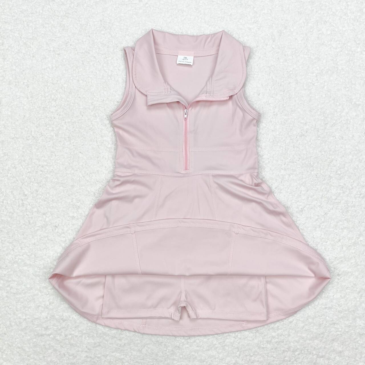 GSD1378 Pink Color Girls Knee Length Zipper Yoga Dress