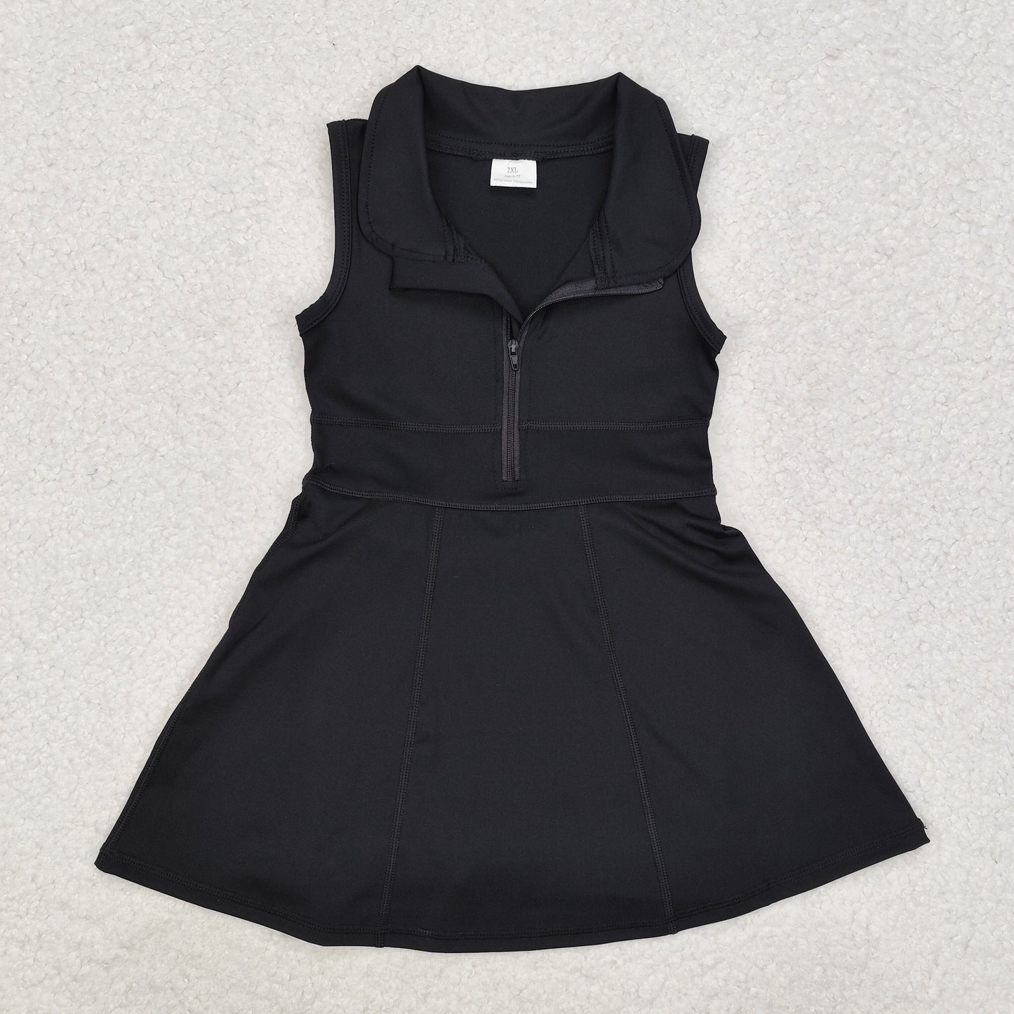 GSD1428 Black Color Girls Knee Length Zipper Yoga Dress