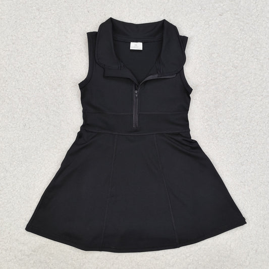 GSD1428 Black Color Girls Knee Length Zipper Yoga Dress
