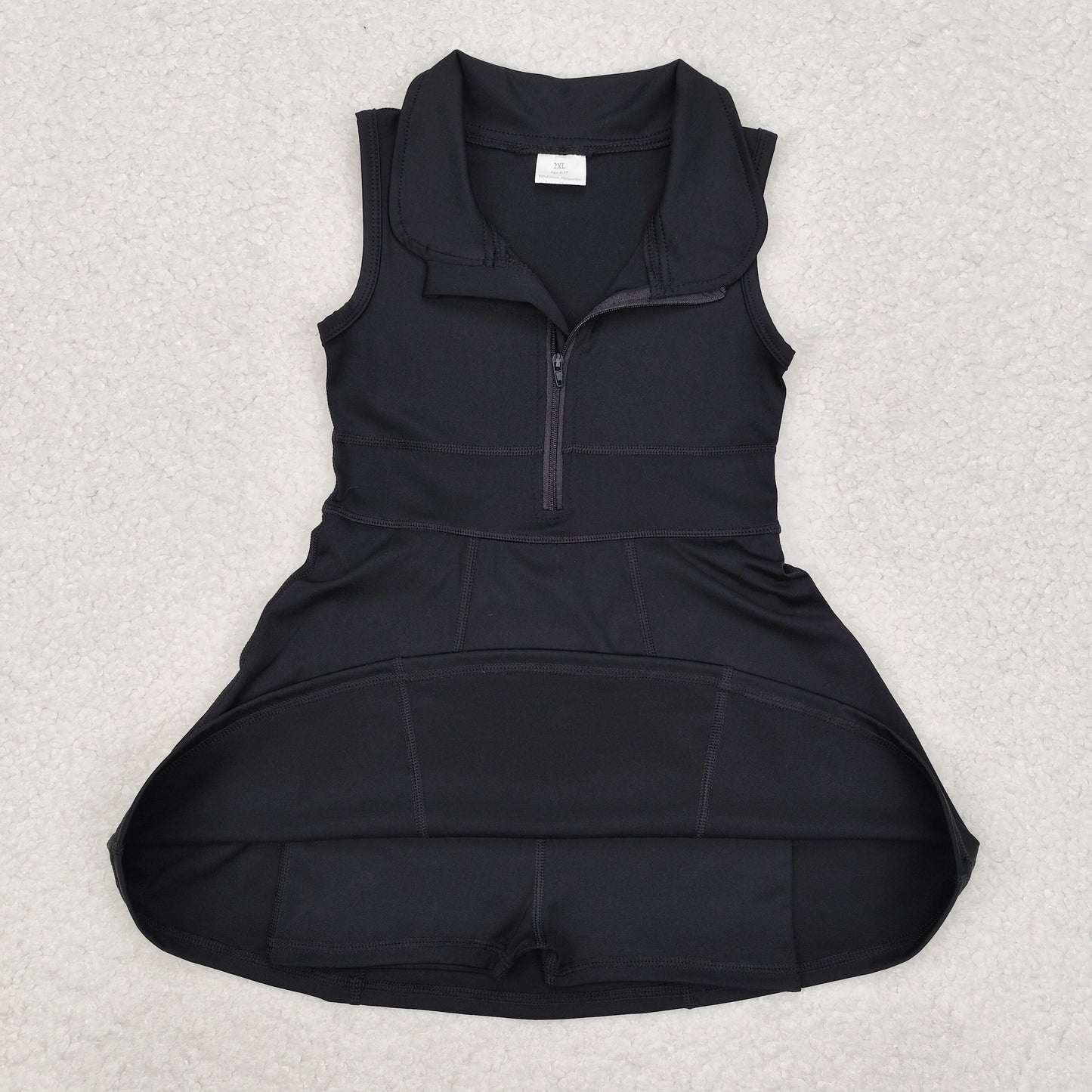 GSD1428 Black Color Girls Knee Length Zipper Yoga Dress