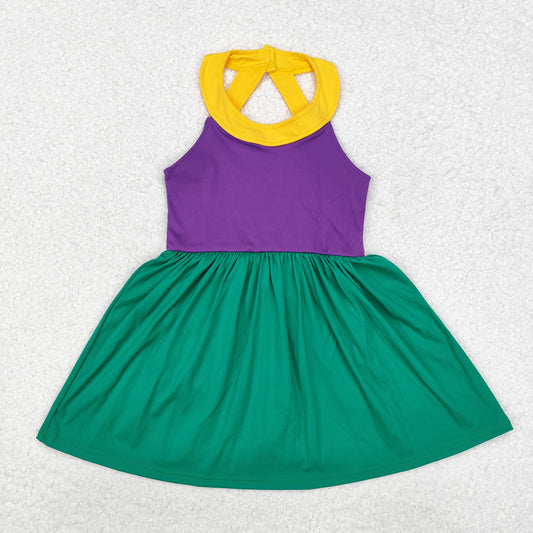 GSD1433 Yellow Purple Green Colors Girls Mardi Gras Yoga Dress