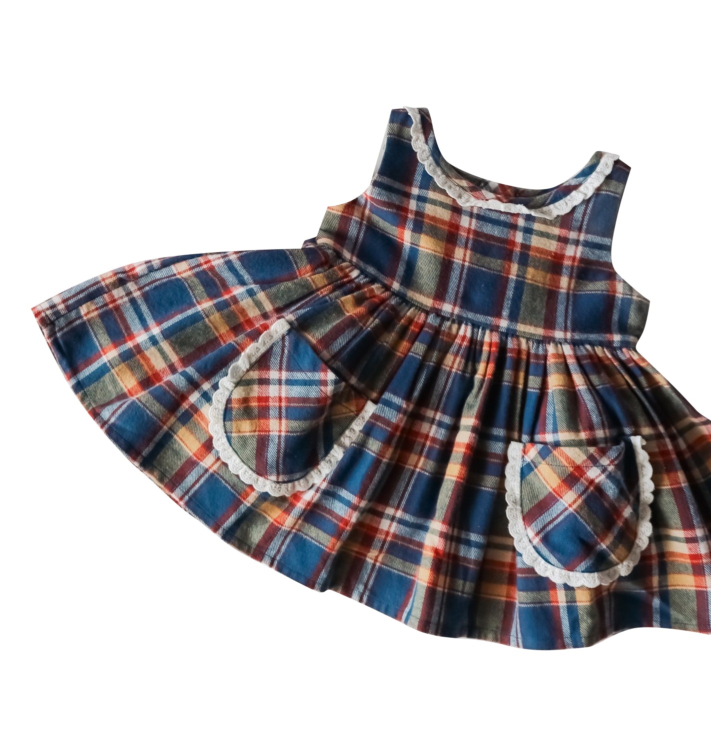 (Pre-order)GSD1462 Navy Plaid Print Girls Summer Knee Length Dress