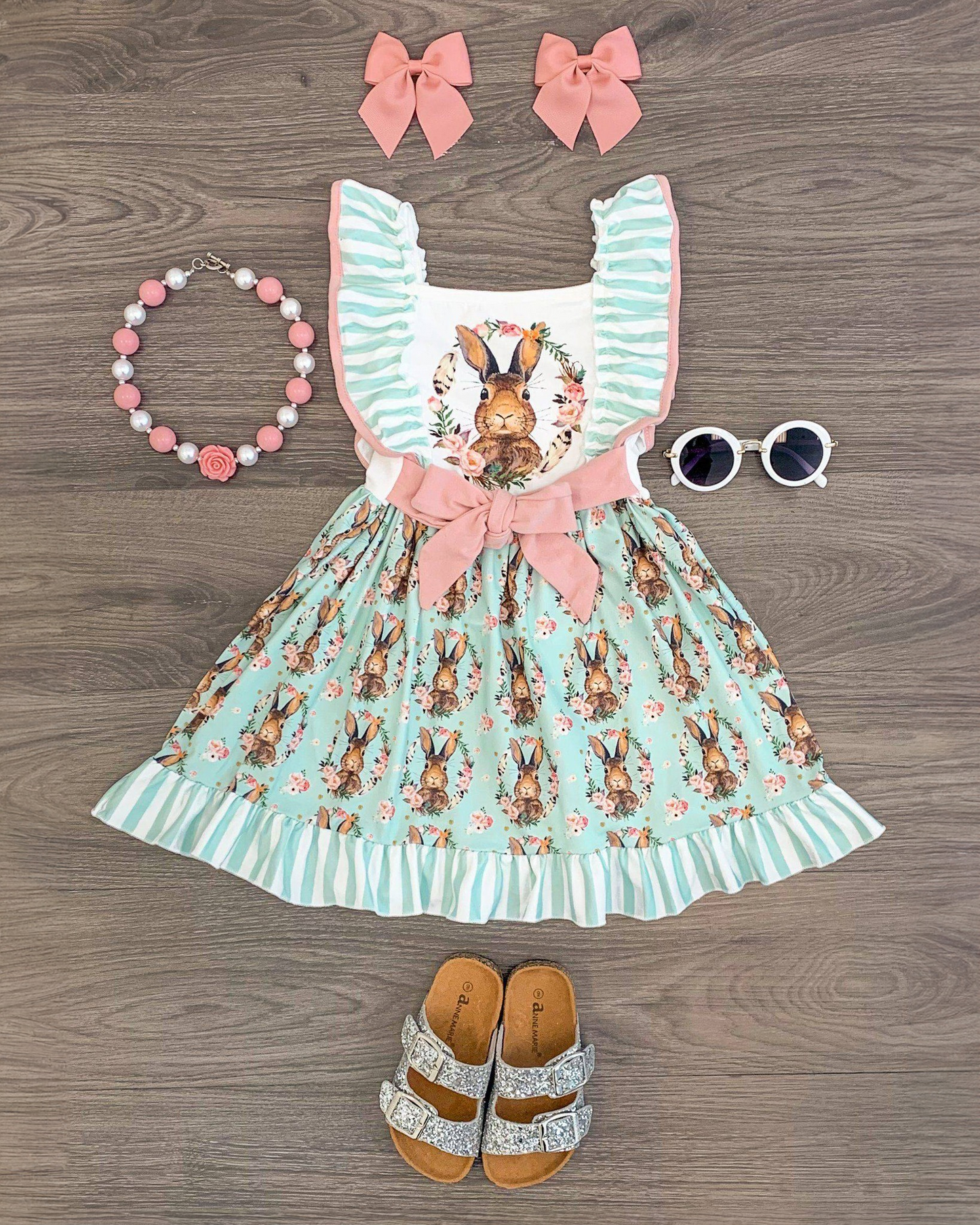 (Pre-order)GSD1463 Bunny Print Girls Easter Knee Length Dress