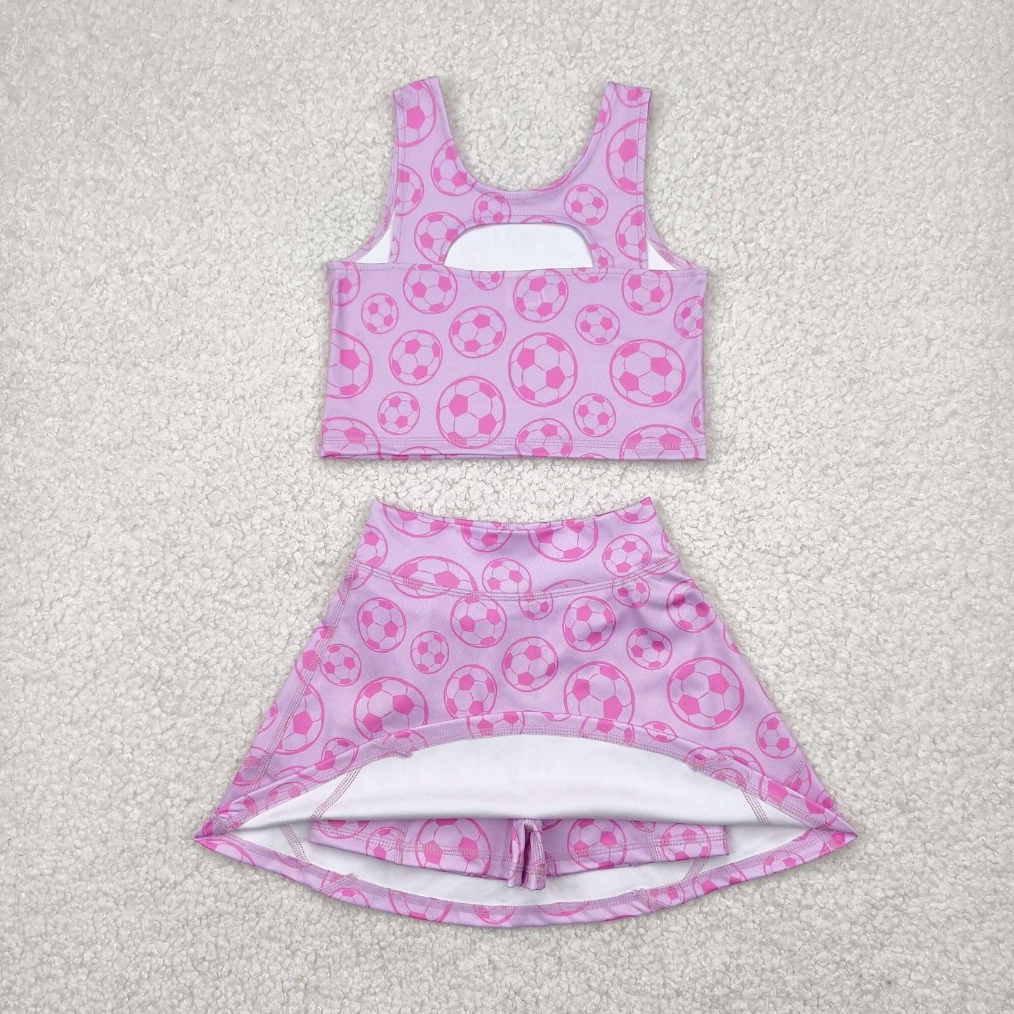 Pink Soccer Print Girls Summer Clothes Set Sisters Wear