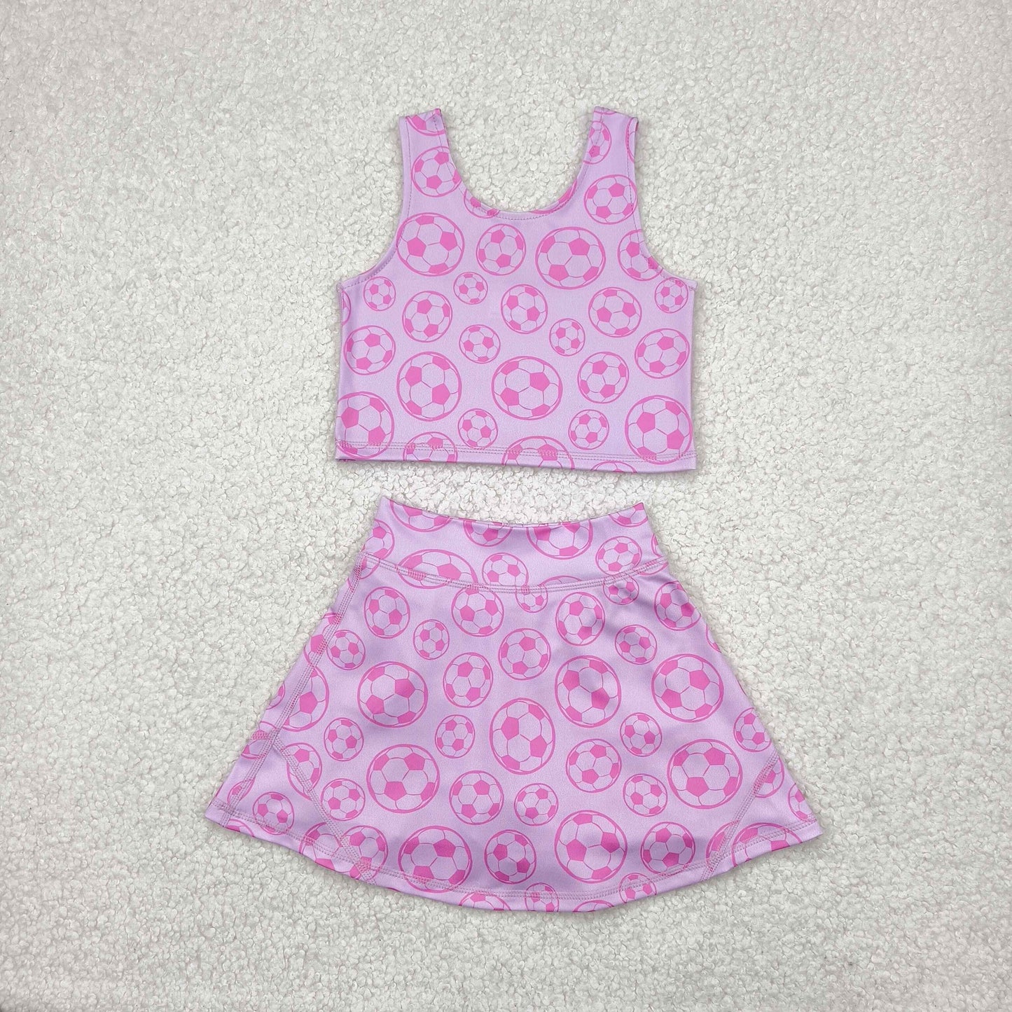 Pink Soccer Print Girls Summer Clothes Set Sisters Wear