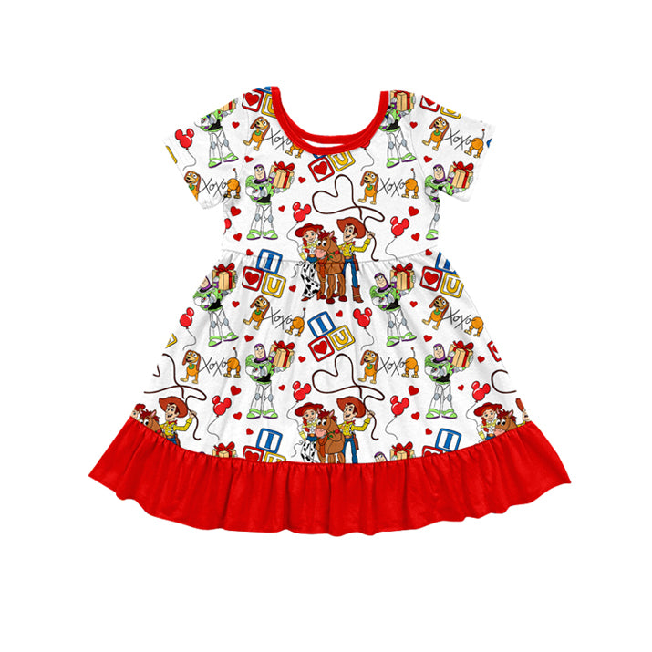 (Pre-order)GSD1474 Cartoon Toys I LOVE YOU Heart Print Girls Valentine's Day Knee Length Dress