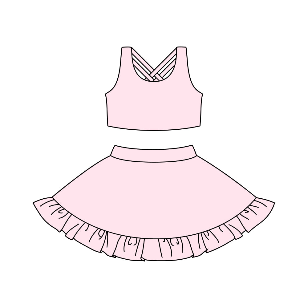 (Pre-order)GSD1506 Pink Shorts Skirts Girls Summer Yoga Clothes Set