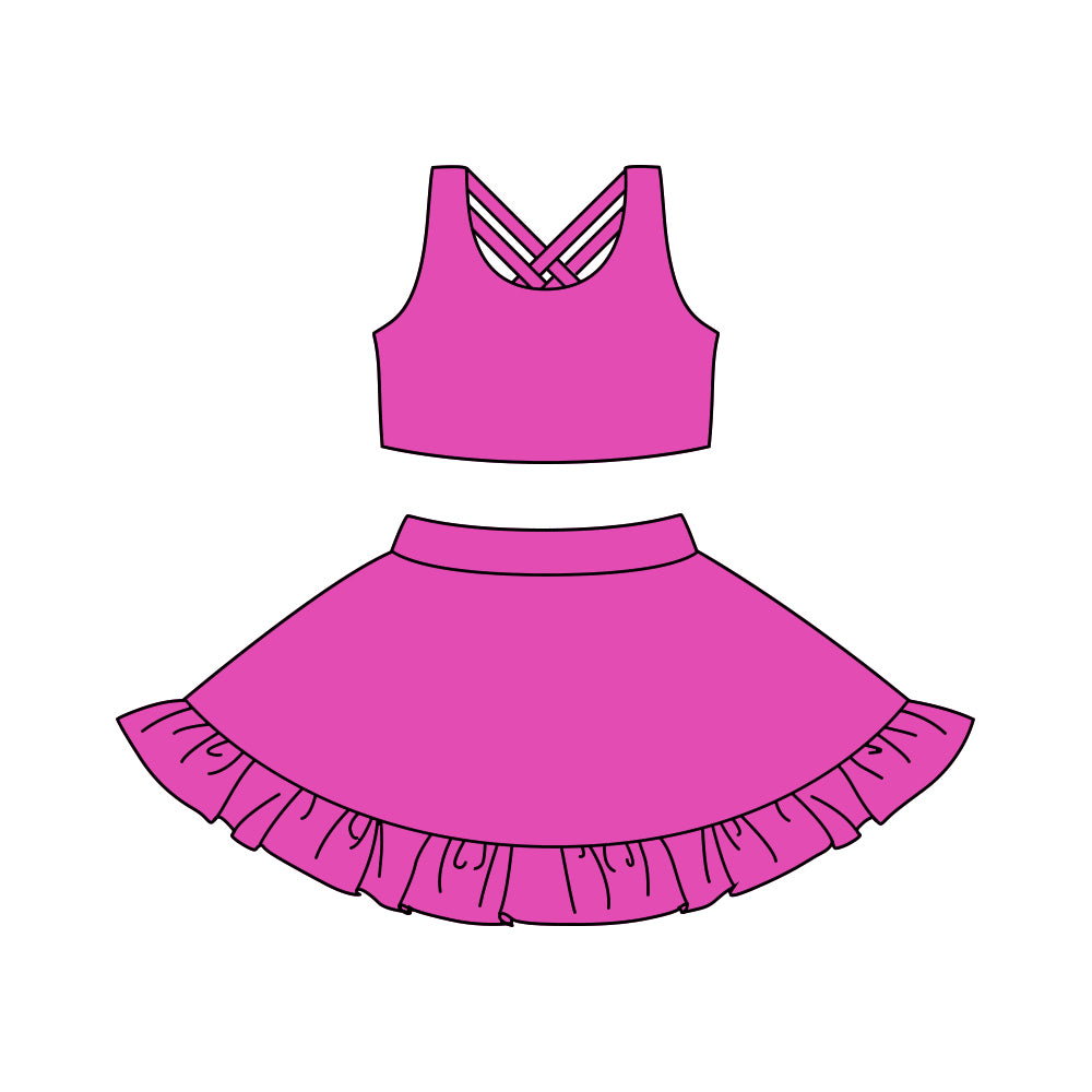 (Pre-order)GSD1508 Hotpink Shorts Skirts Girls Summer Yoga Clothes Set