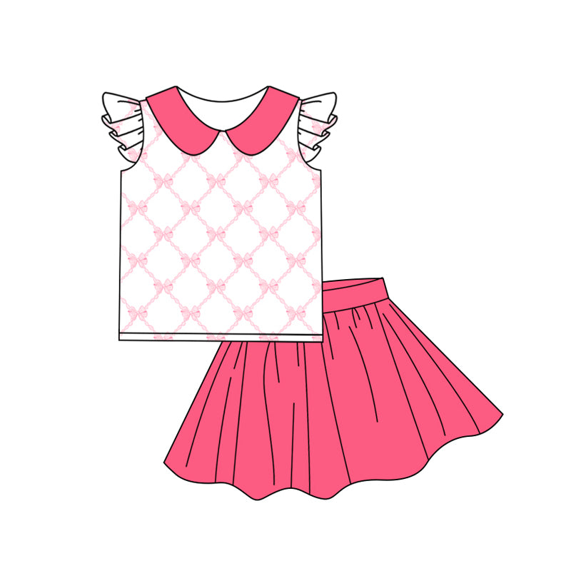 (Pre-order)GSD1510 Pink Bows Top Skirts Girls Summer Clothes Set