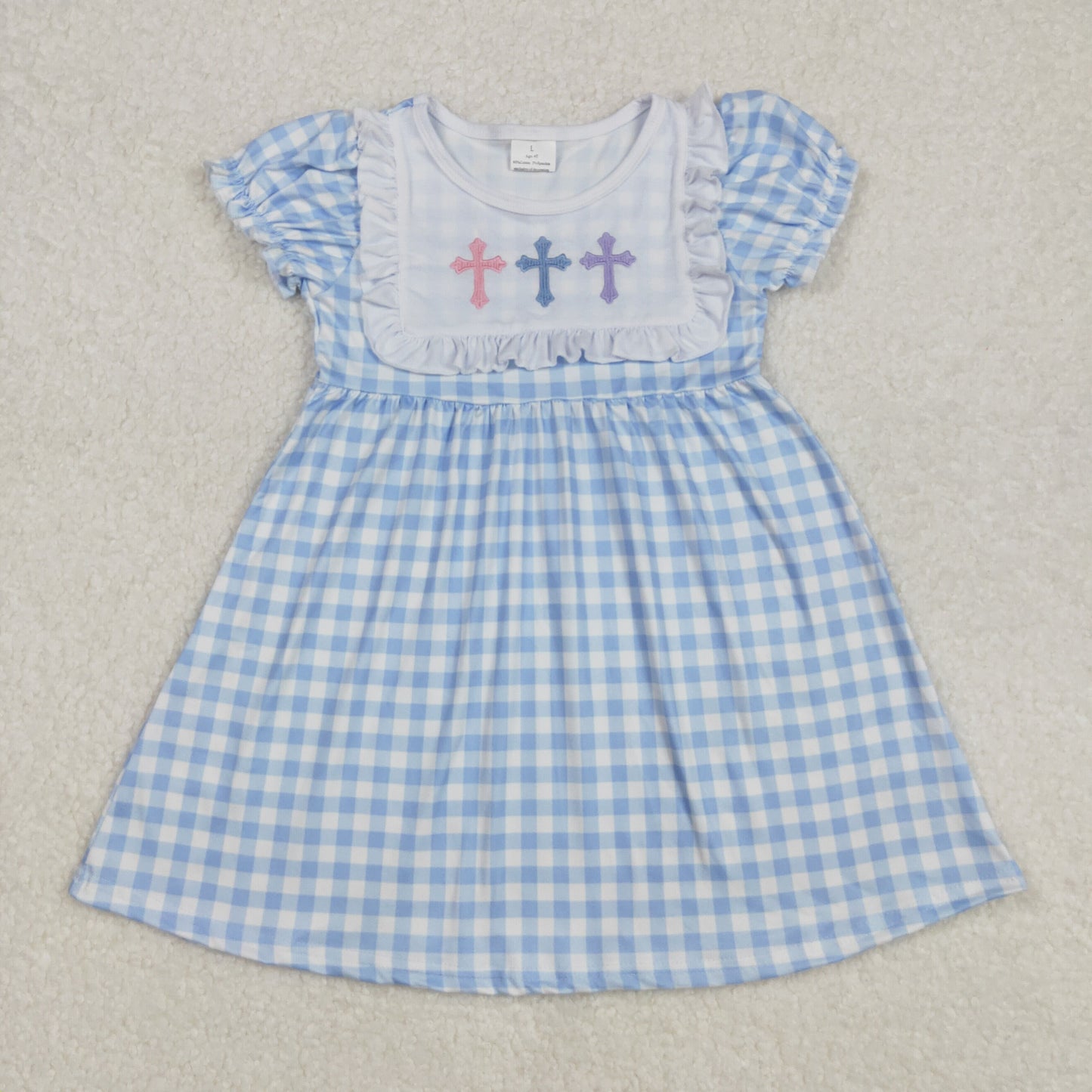 Cross Embroidery Plaid Print Sibling Easter Matching Clothes